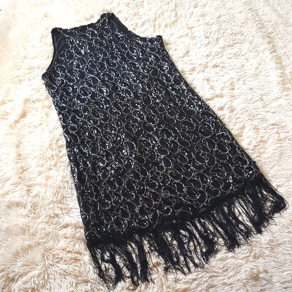 🥂Vintage 12/14, Flapper Sequin Fringe Dress - Picture 4 of 7